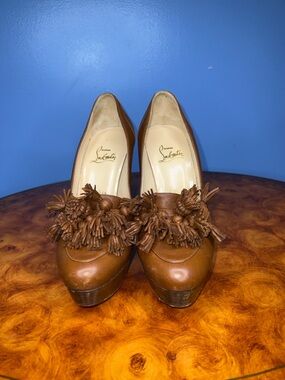 Christian Louboutin Brown Leather Tassel Platform Pumps